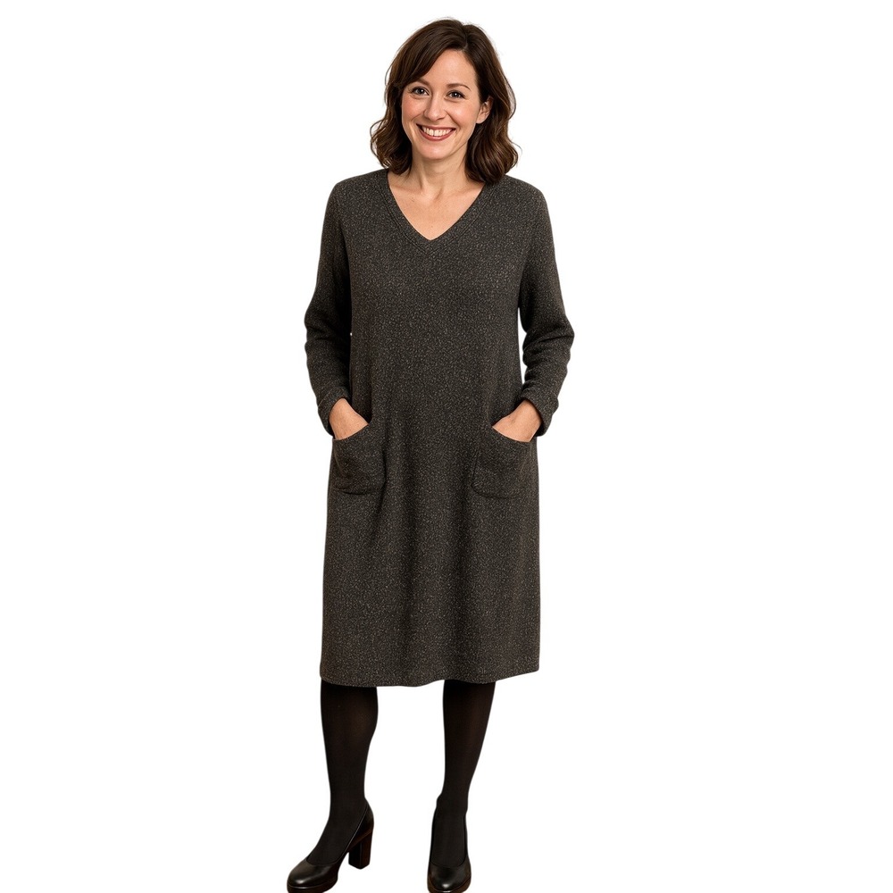 J. Jill Womens Speckled Gray Silk & Cotton Knit Sweater Dress Winter Holiday Med